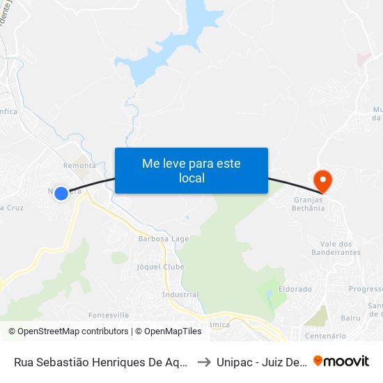 Rua Sebastião Henriques De Aquino, 500 to Unipac - Juiz De Fora map