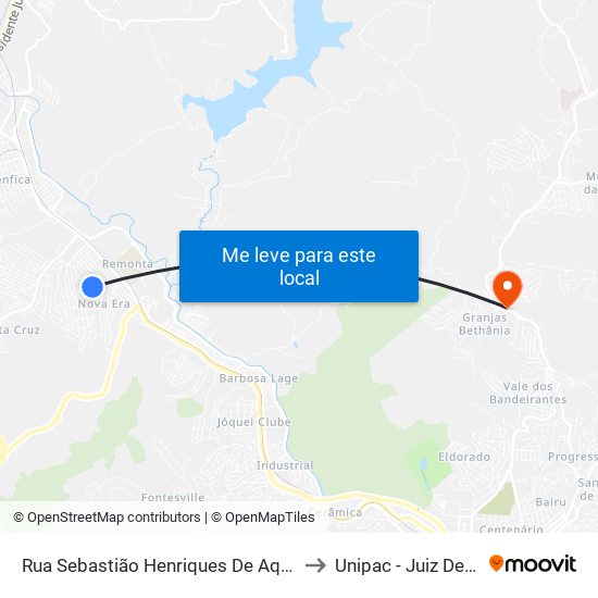 Rua Sebastião Henriques De Aquino, 54 to Unipac - Juiz De Fora map
