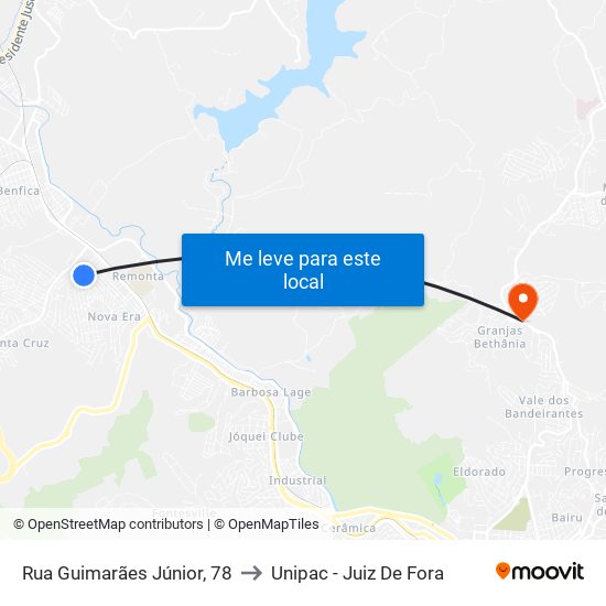 Rua Guimarães Júnior, 78 to Unipac - Juiz De Fora map