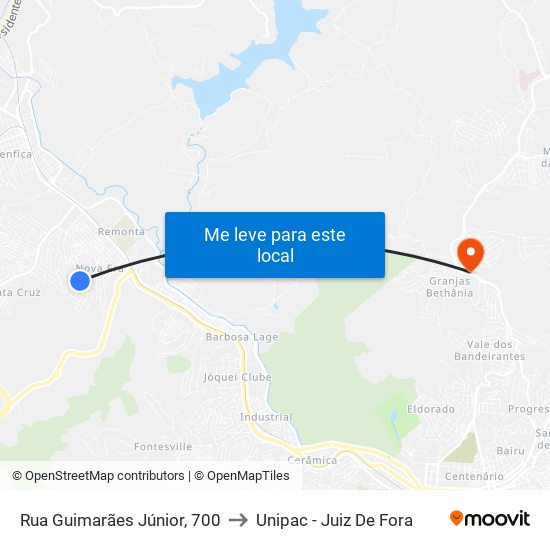 Rua Guimarães Júnior, 700 to Unipac - Juiz De Fora map