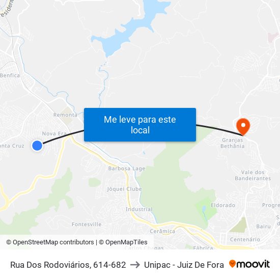 Rua Dos Rodoviários, 614-682 to Unipac - Juiz De Fora map