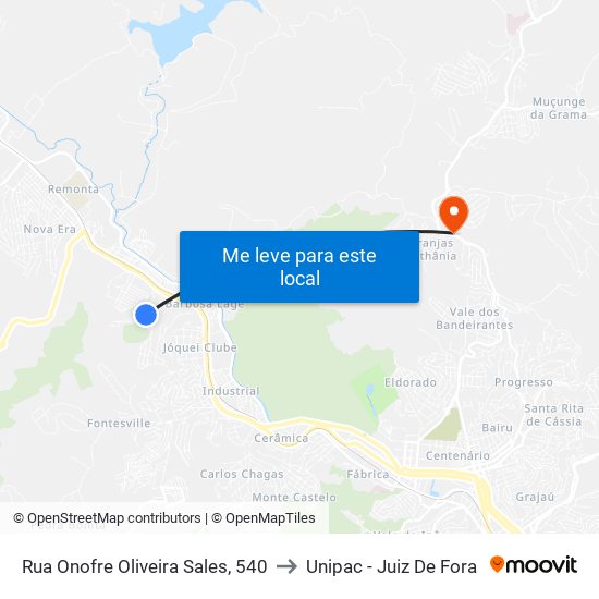 Rua Onofre Oliveira Sales, 540 to Unipac - Juiz De Fora map