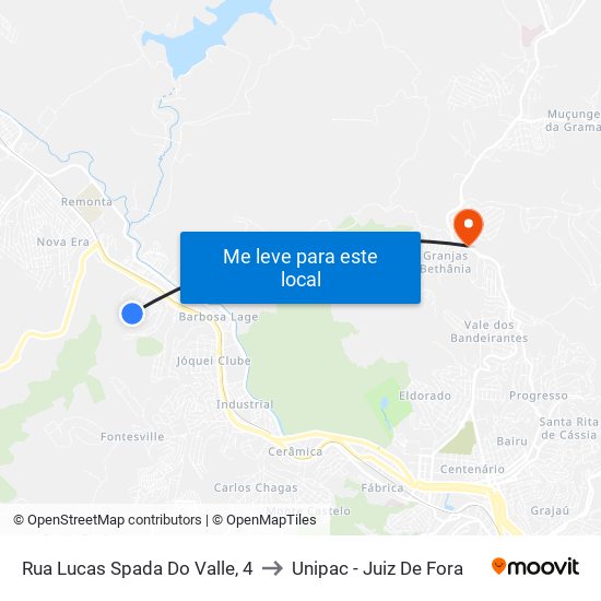 Rua Lucas Spada Do Valle, 4 to Unipac - Juiz De Fora map