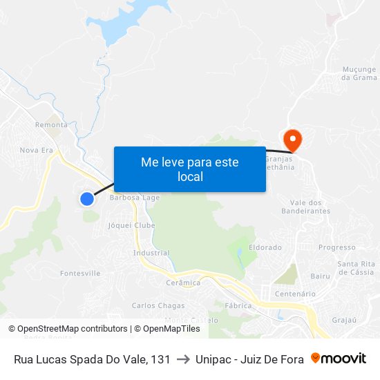 Rua Lucas Spada Do Vale, 131 to Unipac - Juiz De Fora map
