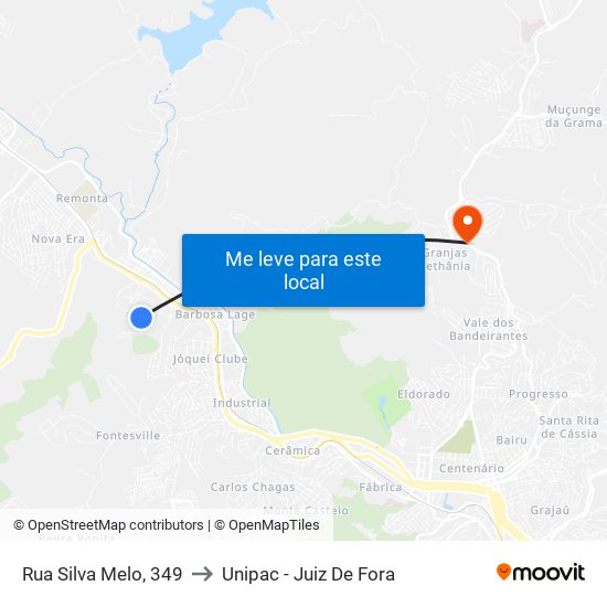 Rua Silva Melo, 349 to Unipac - Juiz De Fora map