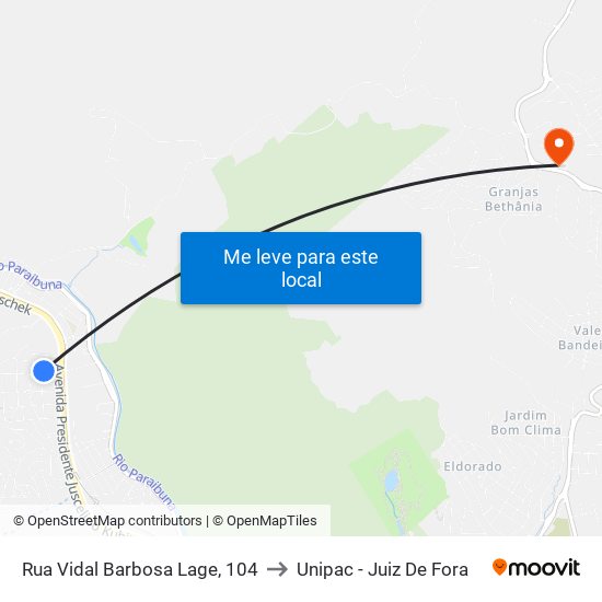 Rua Vidal Barbosa Lage, 104 to Unipac - Juiz De Fora map