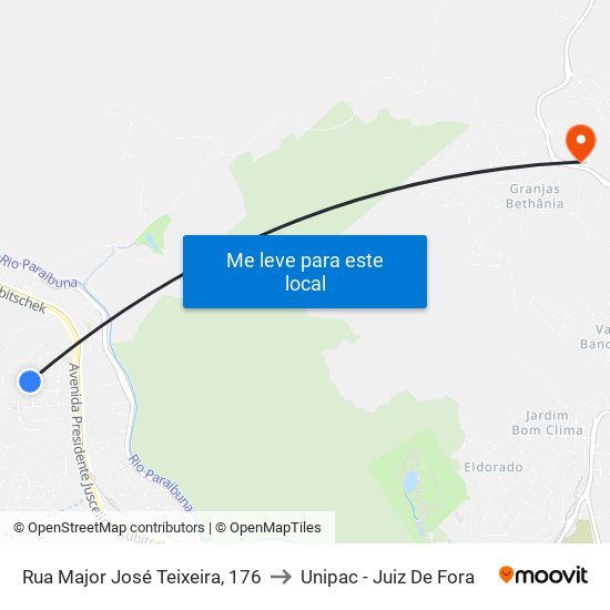 Rua Major José Teixeira, 176 to Unipac - Juiz De Fora map