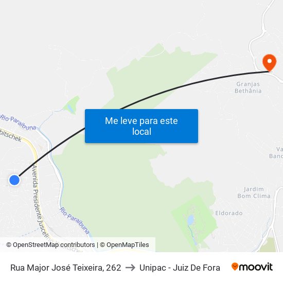 Rua Major José Teixeira, 262 to Unipac - Juiz De Fora map