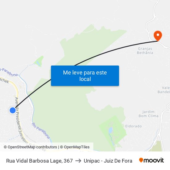 Rua Vidal Barbosa Lage, 367 to Unipac - Juiz De Fora map