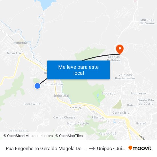 Rua Engenheiro Geraldo Magela De Mattos Sanábio, 1195 to Unipac - Juiz De Fora map