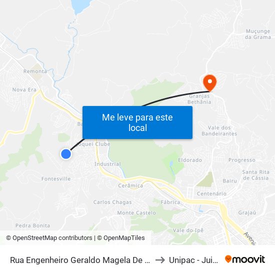 Rua Engenheiro Geraldo Magela De Mattos Sanábio, 950 to Unipac - Juiz De Fora map