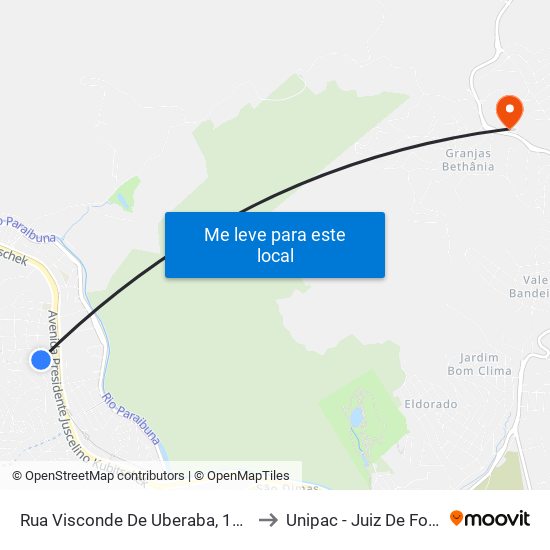 Rua Visconde De Uberaba, 157 to Unipac - Juiz De Fora map