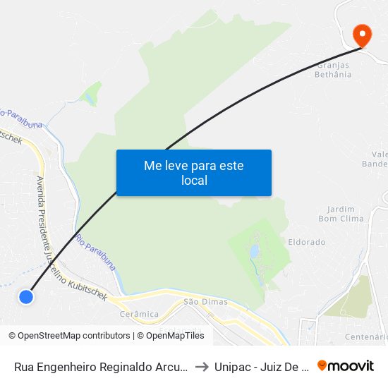 Rua Engenheiro Reginaldo Arcuri, 411 to Unipac - Juiz De Fora map