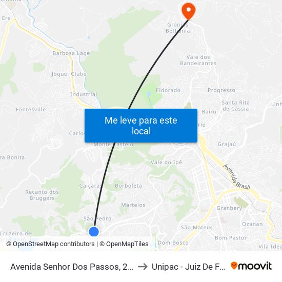 Avenida Senhor Dos Passos, 2111 to Unipac - Juiz De Fora map