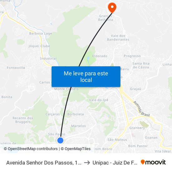 Avenida Senhor Dos Passos, 1846 to Unipac - Juiz De Fora map