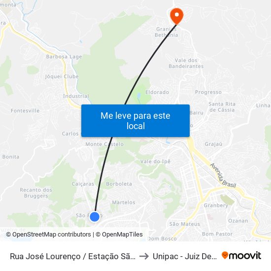 Rua José Lourenço / Estação São Pedro to Unipac - Juiz De Fora map