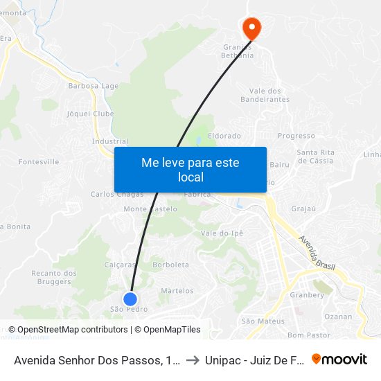Avenida Senhor Dos Passos, 1340 to Unipac - Juiz De Fora map