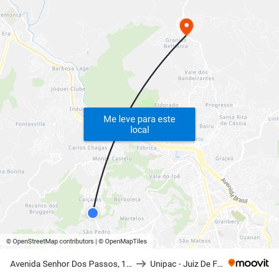 Avenida Senhor Dos Passos, 1136 to Unipac - Juiz De Fora map