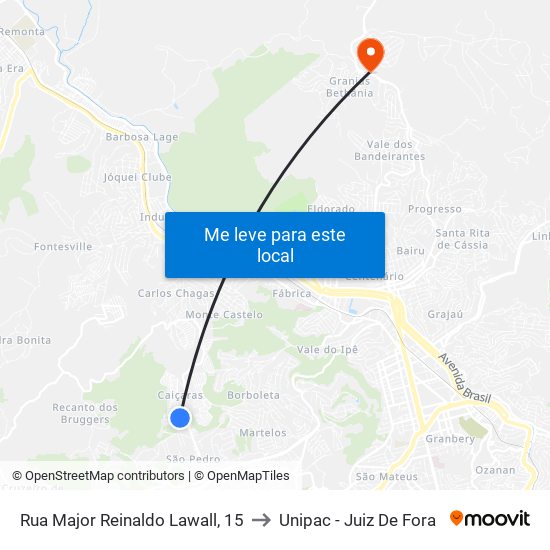 Rua Major Reinaldo Lawall, 15 to Unipac - Juiz De Fora map