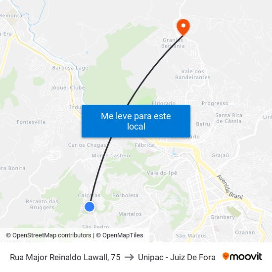 Rua Major Reinaldo Lawall, 75 to Unipac - Juiz De Fora map