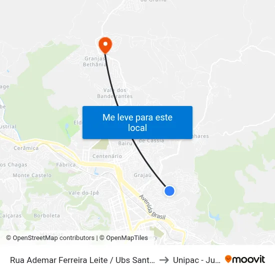Rua Ademar Ferreira Leite / Ubs Santa Cândida E São Sebastião to Unipac - Juiz De Fora map