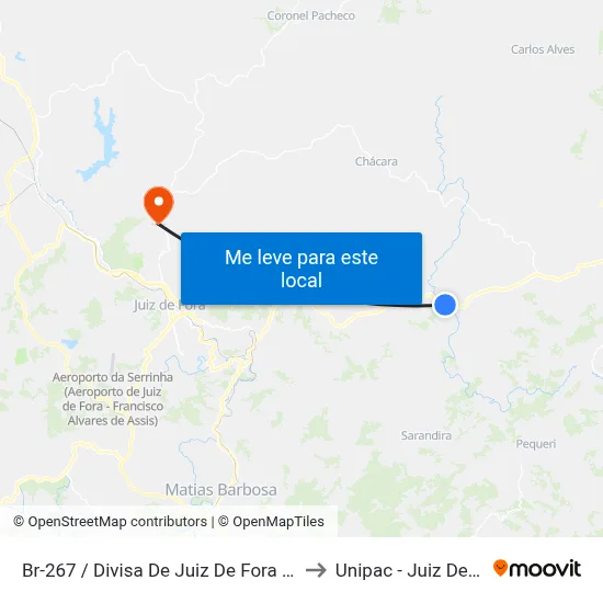 Br-267 / Divisa De Juiz De Fora E Bicas to Unipac - Juiz De Fora map