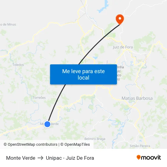 Monte Verde to Unipac - Juiz De Fora map