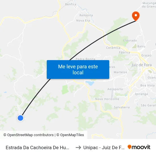 Estrada Da Cachoeira De Humaitá to Unipac - Juiz De Fora map