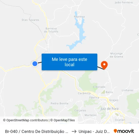 Br-040 / Centro De Distribuição Bahamas to Unipac - Juiz De Fora map