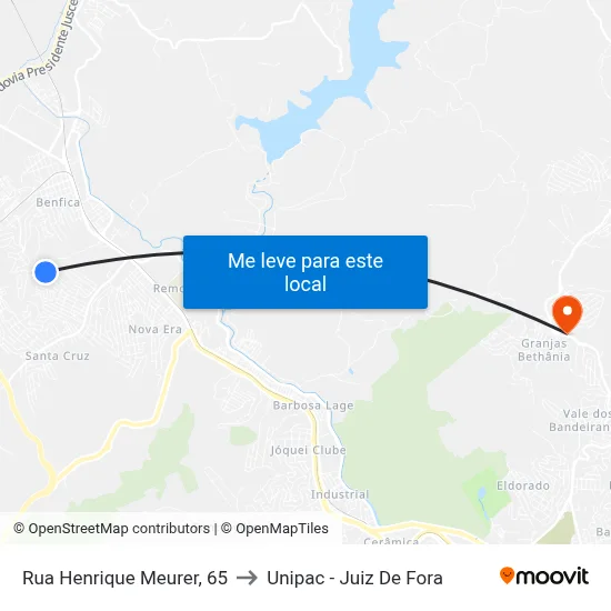 Rua Henrique Meurer, 65 to Unipac - Juiz De Fora map