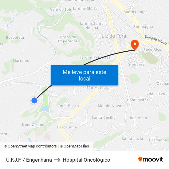 U.F.J.F. / Engenharia to Hospital Oncológico map