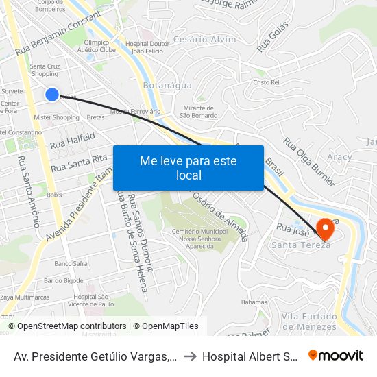 Av. Presidente Getúlio Vargas, 781 to Hospital Albert Sabin map