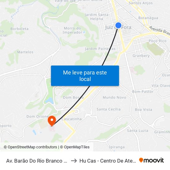 Av. Barão Do Rio Branco / Mister Moore to Hu Cas - Centro De Atenção À Saúde map