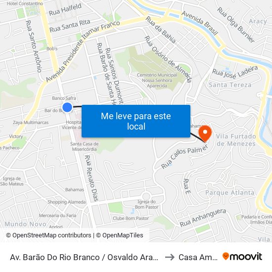 Av. Barão Do Rio Branco / Osvaldo Aranha to Casa Amor map