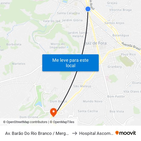 Av. Barão Do Rio Branco / Mergulhão to Hospital Ascomcer map