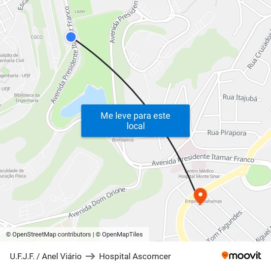 U.F.J.F. / Anel Viário to Hospital Ascomcer map