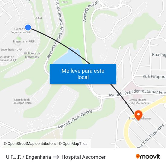 U.F.J.F. / Engenharia to Hospital Ascomcer map