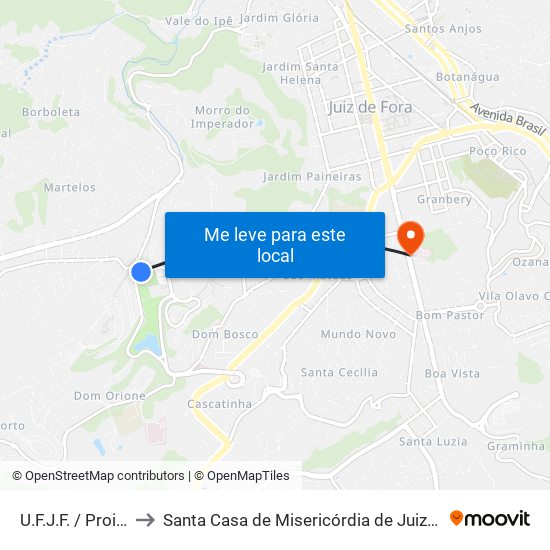 U.F.J.F. / Proinfra to Santa Casa de Misericórdia de Juiz de Fora map