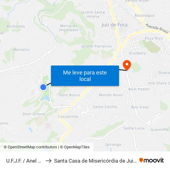 U.F.J.F. / Anel Viário to Santa Casa de Misericórdia de Juiz de Fora map