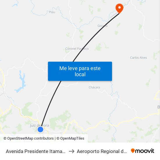Avenida Presidente Itamar Franco / Procon to Aeroporto Regional da Zona da Mata map