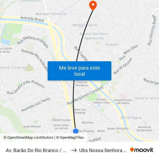 Av. Barão Do Rio Branco / Mister Moore to Ubs Nossa Senhora Aparecida map
