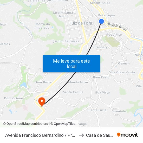 Avenida Francisco Bernardino / Praça Da Estação to Casa de Saúde HTO map