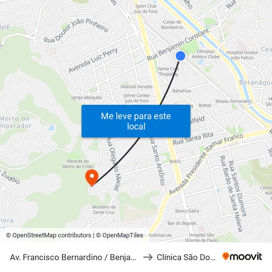 Av. Francisco Bernardino / Benjamin Constant to Clínica São Domingos map