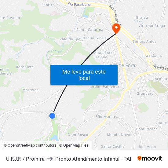 U.F.J.F. / Proinfra to Pronto Atendimento Infantil - PAI map