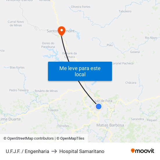 U.F.J.F. / Engenharia to Hospital Samaritano map