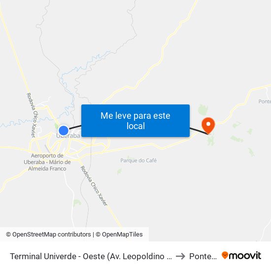 Terminal Univerde - Oeste (Av. Leopoldino De Oliveira, 5100) to Ponte Alta map