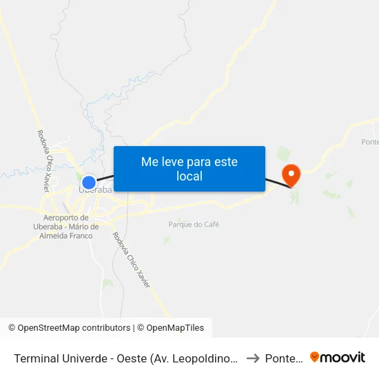 Terminal Univerde - Oeste (Av. Leopoldino De Oliveira, 5100) to Ponte Alta map