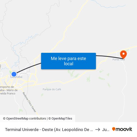 Terminal Univerde - Oeste (Av. Leopoldino De Oliveira, 5100) to Jubai map