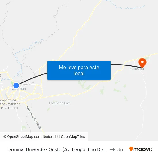 Terminal Univerde - Oeste (Av. Leopoldino De Oliveira, 5100) to Jubai map
