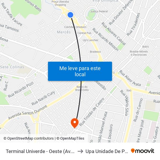 Terminal Univerde - Oeste (Av. Leopoldino De Oliveira, 5100) to Upa Unidade De Pronto Atendimento map